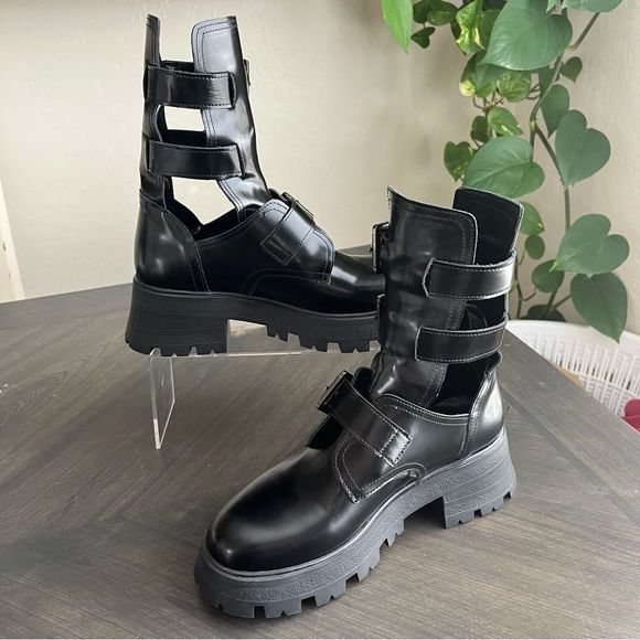 STEVE MADDEN Okara Buckle Cutout Platform Boot in Black Leather Size 7 NWOT - Picture 4 of 15